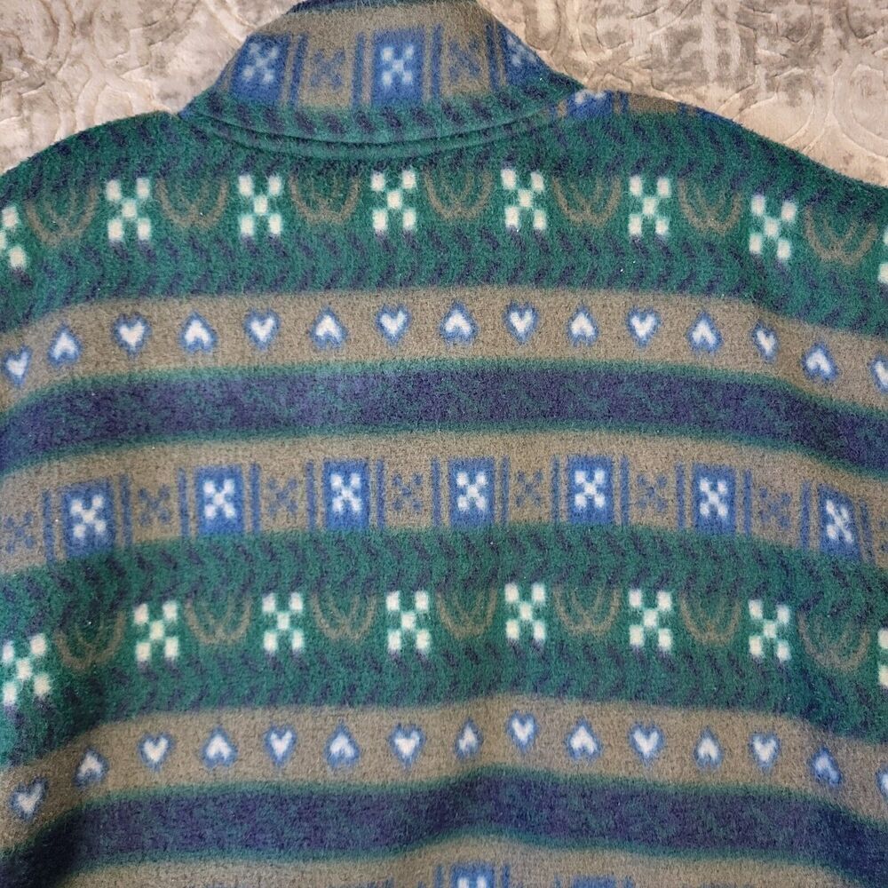Vintage BIKE Sweater Mens Medium Blue Green Fleece Geometric Pattern Synchilla - Picture 7 of 8